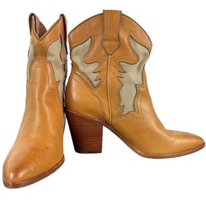 Frye Faye Mesh Short Booties Western Pull On Leather Ankle Boots 7.5